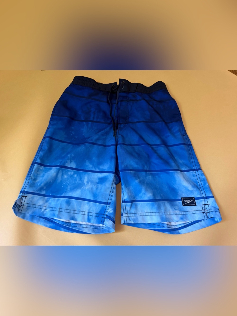 Speedo Men's Hybrid Swim Trunks Size Small Blue Ombre Tie Dye Stripe Shorts